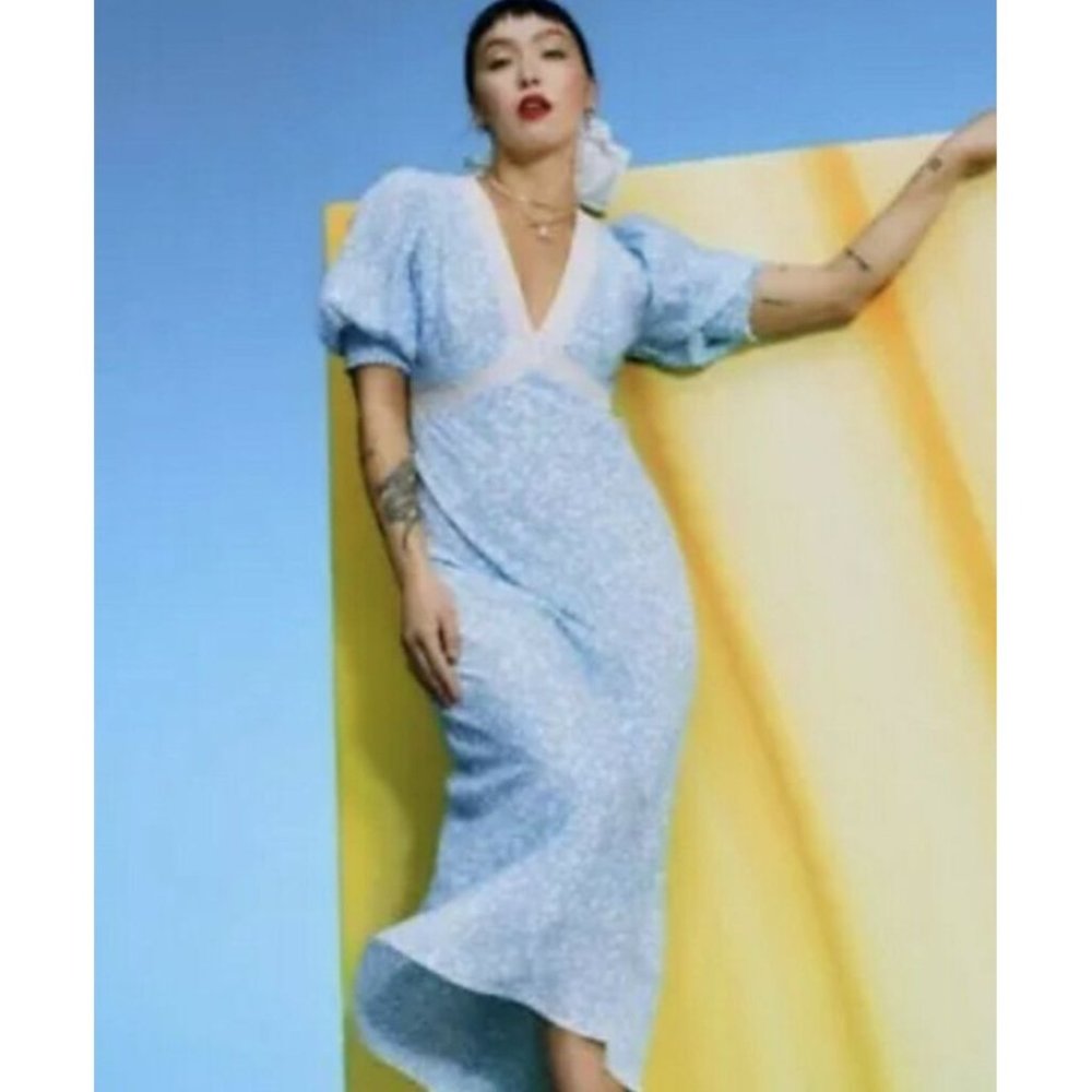 RIXO FOR TARGET BLUE FLORAL PUFF SLEEVE LACE INSET DRESS NWT SIZE 6